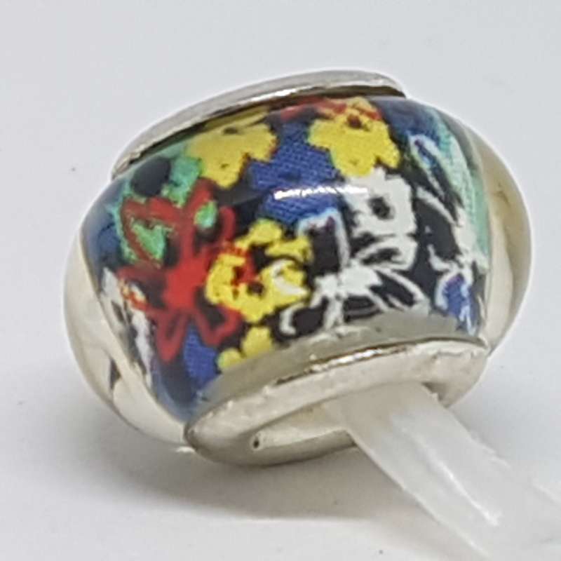 Bead Fitting Pandora Murano-Type Multicoloured Flowers Design