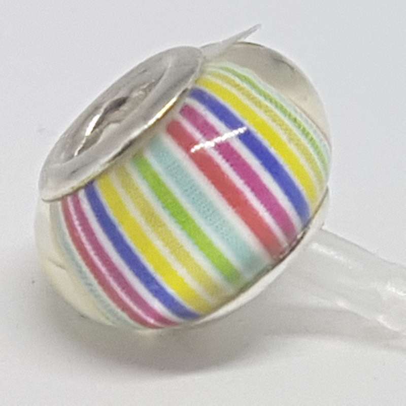 Bead Fitting Pandora Murano-Type Light Rainbow Stripe Design