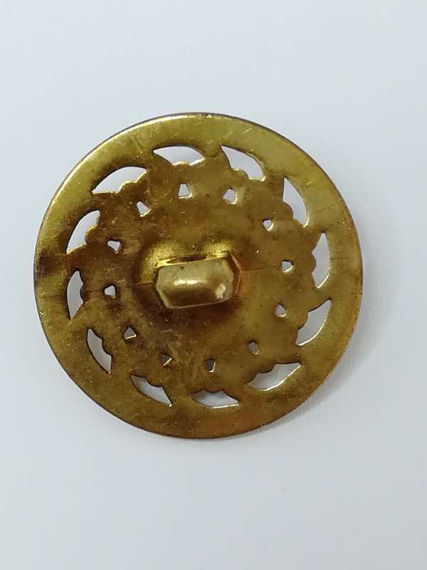 Round Shank Button Latia Design ('Gold' with Center Blue 'Stone')