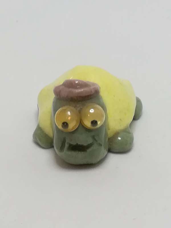 Miniature Clay Green & Yellow Tortoise Hat with Wobbly Eyes (Miniature, suitable for printer's tray)