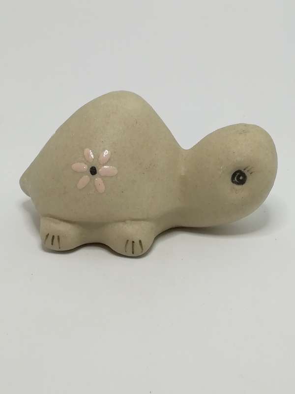 Miniature Plain Grey Clay Tortoise with Enamel Painted Flowers - Design 1 (Miniature, suitable fo...
