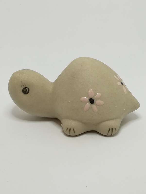 Miniature Plain Grey Clay Tortoise with Enamel Painted Flowers - Design 1 (Miniature, suitable fo...