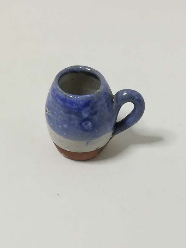 Miniature Brown, White, Blue Striped Coffee Mug