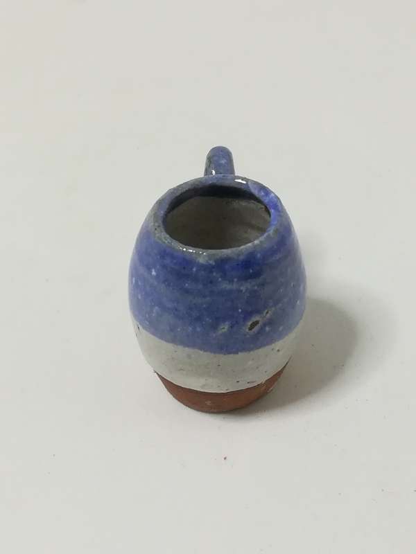 Miniature Brown, White, Blue Striped Coffee Mug