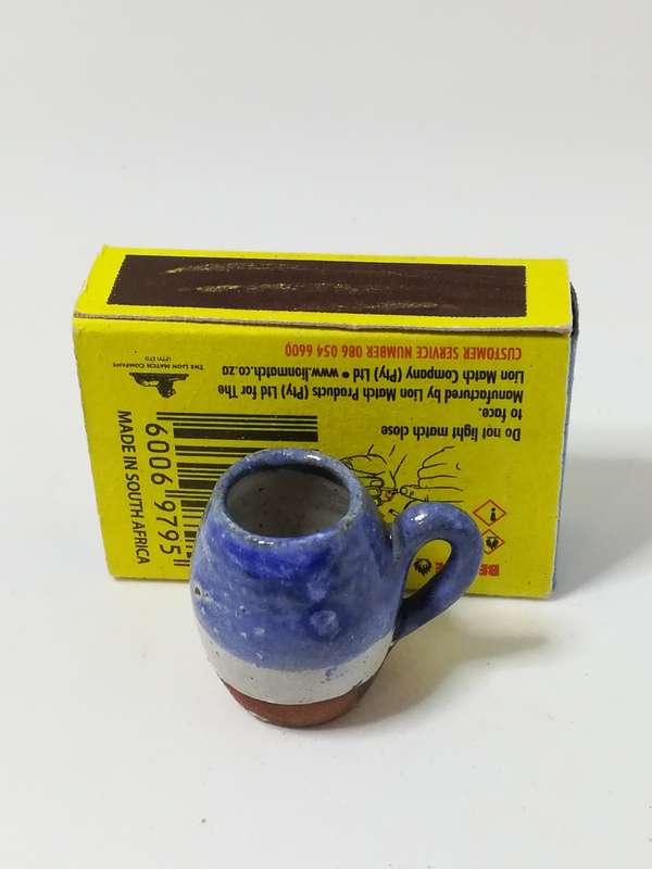 Miniature Brown, White, Blue Striped Coffee Mug