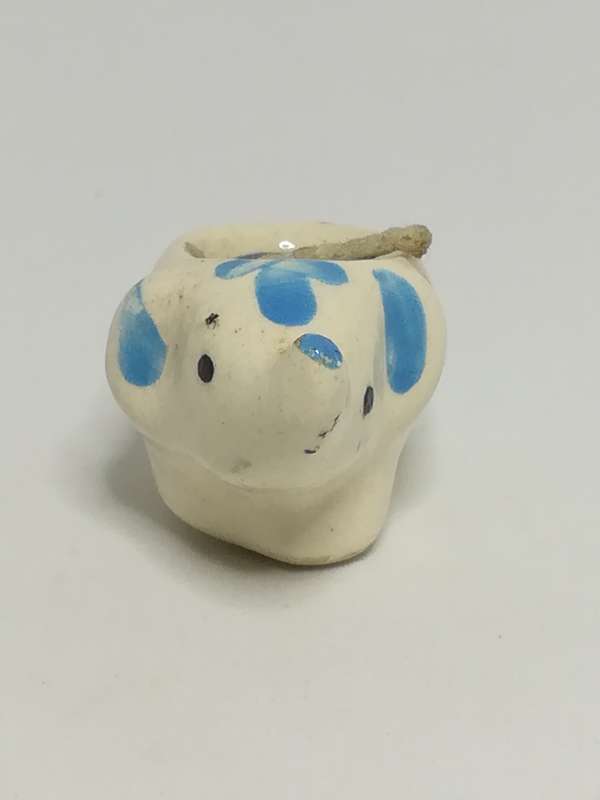 Miniature Ceramic White Candle Elephant with Blue & Green Flower Painting (Miniature, suitable fo...