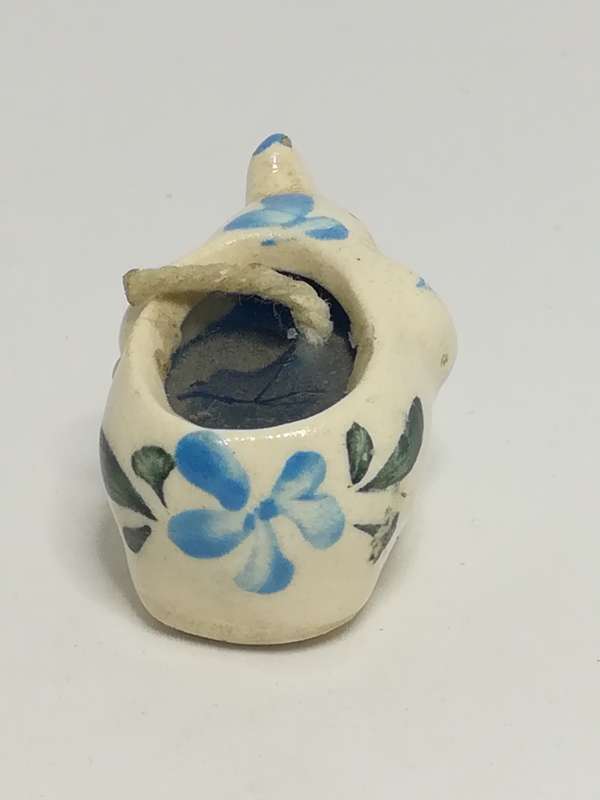 Miniature Ceramic White Candle Elephant with Blue & Green Flower Painting (Miniature, suitable fo...