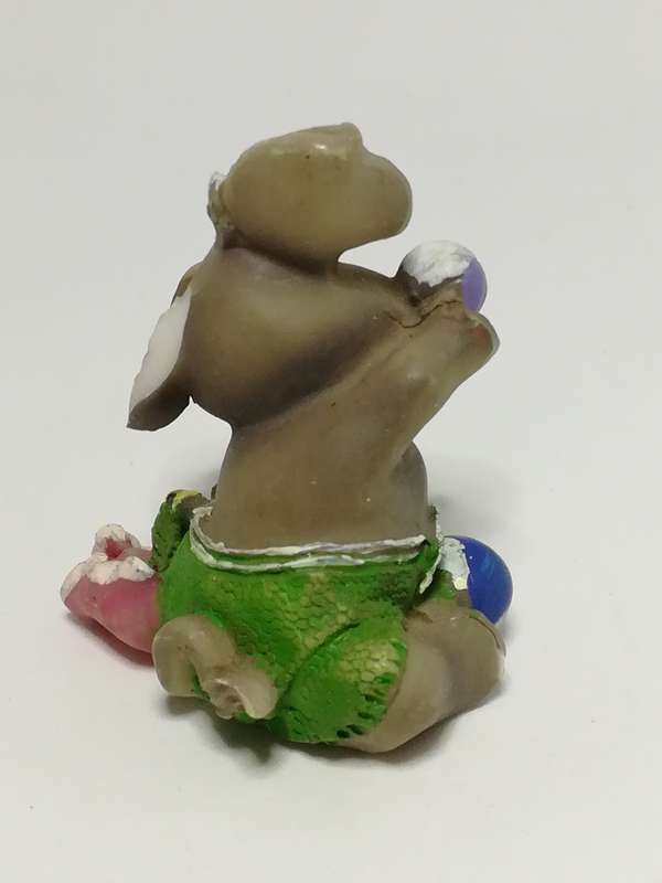 Miniature Elephant Dressed in Green & Pink Attire Playing Catch (Miniature, suitable for printer'...