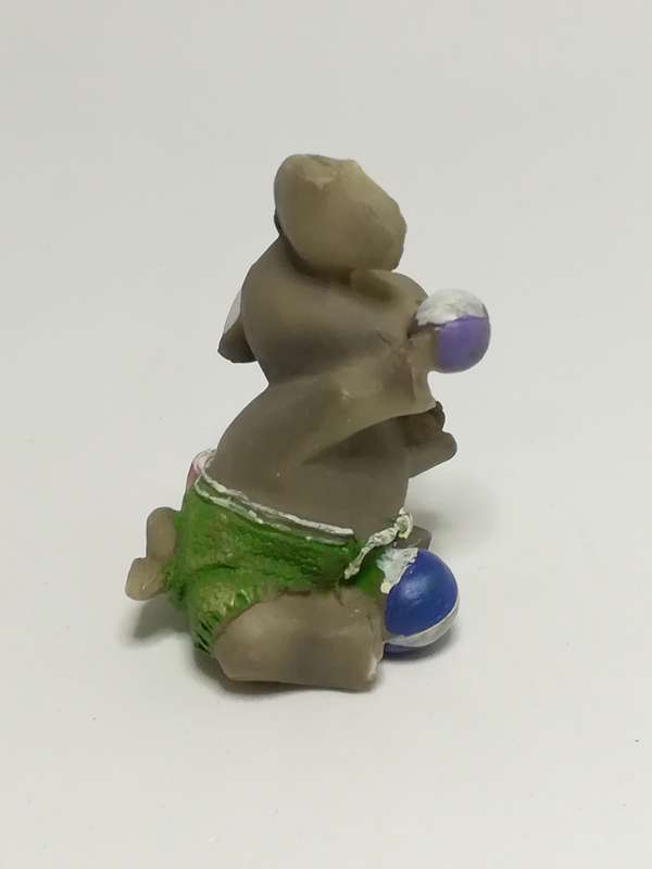 Miniature Elephant Dressed in Green & Pink Attire Playing Catch (Miniature, suitable for printer'...