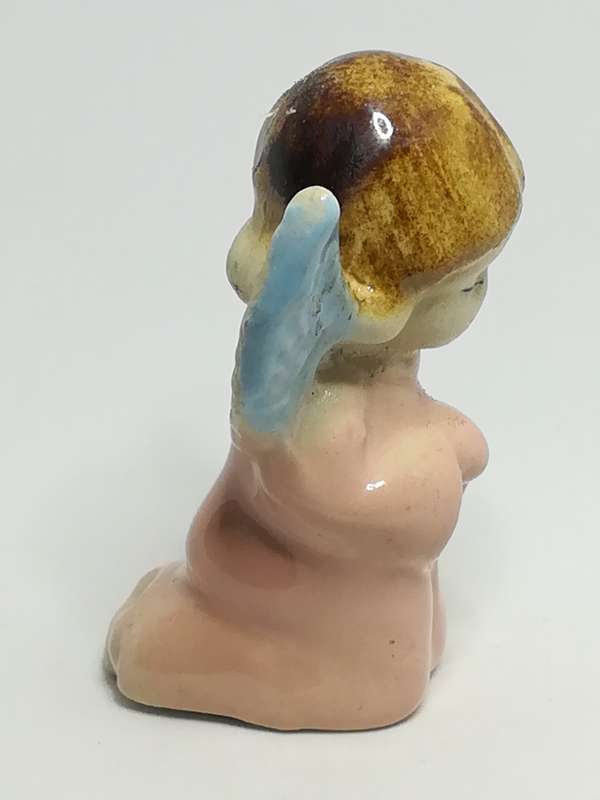 Ceramic Angel Pink with Blue Wings Praying (Miniature, suitable for printer's tray)