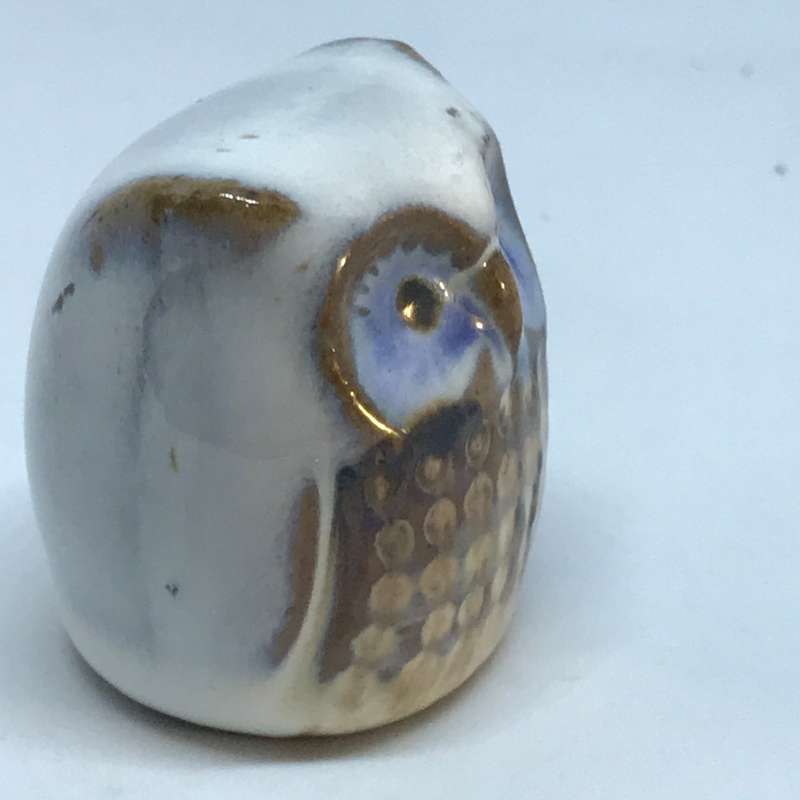 Miniature Ceramic Brown, Blue & White Owl (Miniature, suitable for printer's tray)