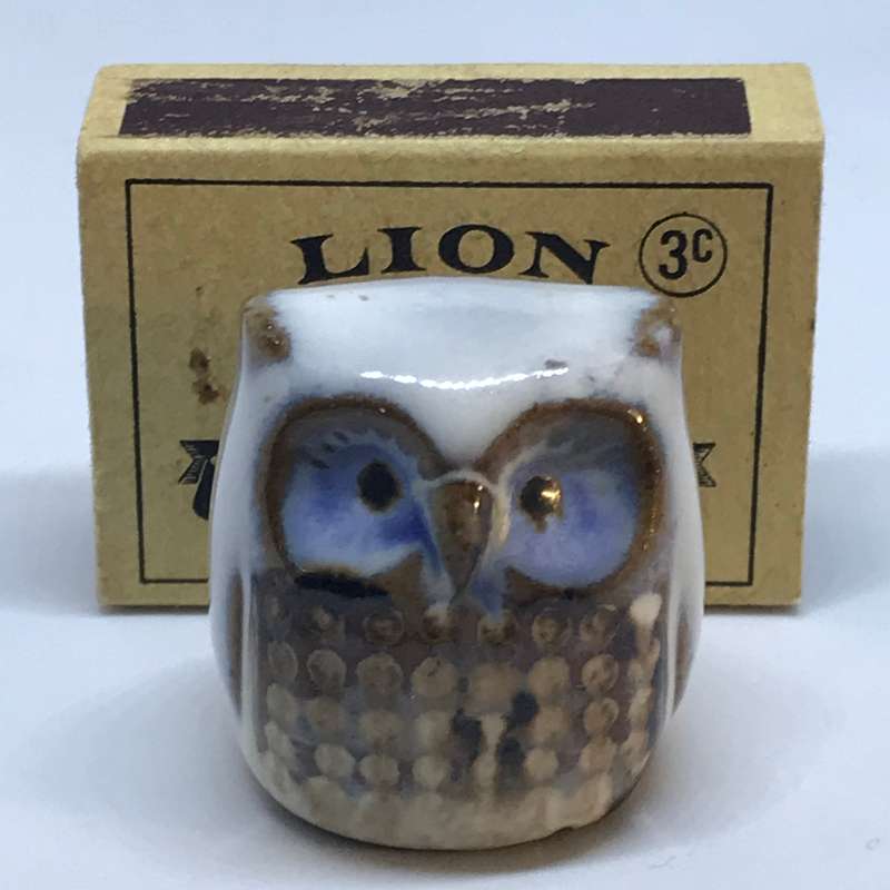 Miniature Ceramic Brown, Blue & White Owl (Miniature, suitable for printer's tray)
