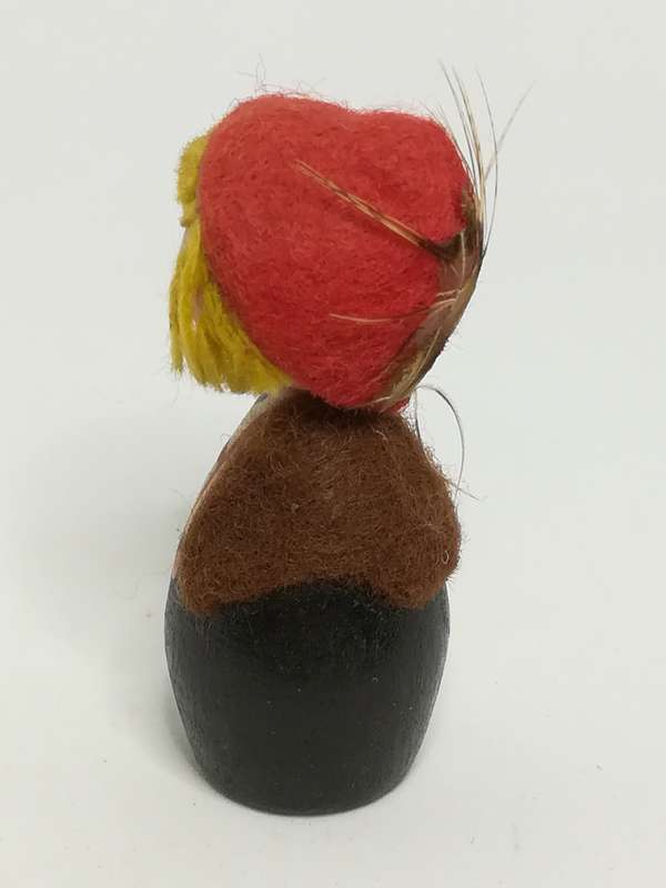 Miniature Wooden Doll Dressed in Brown Outfit & Red Hemp (Miniature, suitable for printer's tray)