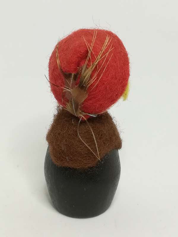 Miniature Wooden Doll Dressed in Brown Outfit & Red Hemp (Miniature, suitable for printer's tray)