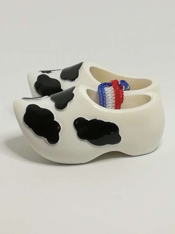Miniature White Dutch Clogs with Cow Print (Miniature, suitable for printer's tray)