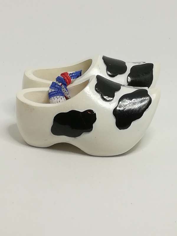 Miniature White Dutch Clogs with Cow Print (Miniature, suitable for printer's tray)