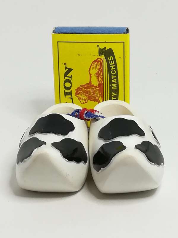 Miniature White Dutch Clogs with Cow Print (Miniature, suitable for printer's tray)