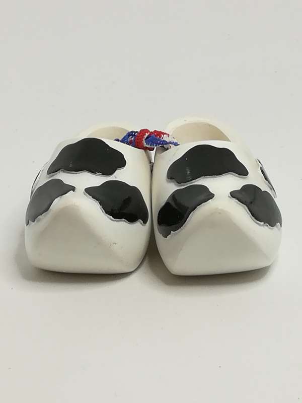 Miniature White Dutch Clogs with Cow Print (Miniature, suitable for printer's tray)