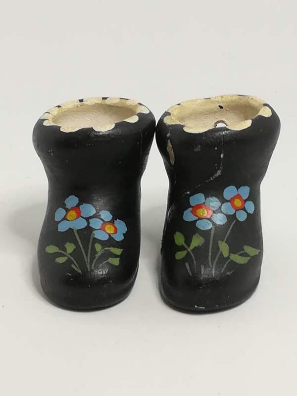Miniature Black Ceramic Loafer Ankle Boots with Flower Painting (Miniature, suitable for printer'...