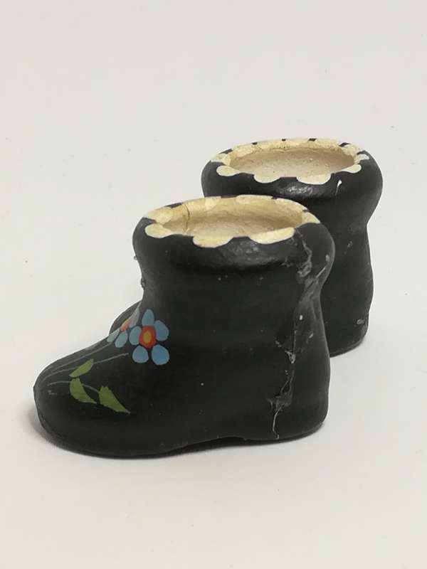 Miniature Black Ceramic Loafer Ankle Boots with Flower Painting (Miniature, suitable for printer'...