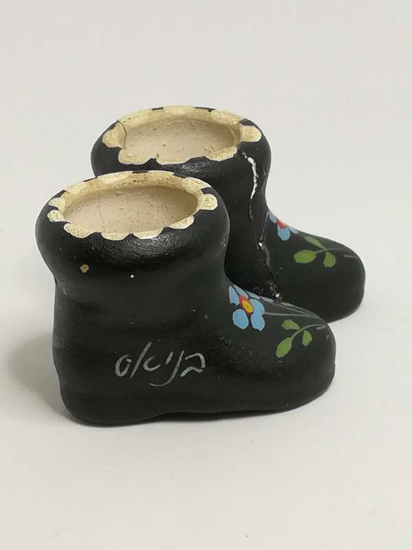 Miniature Black Ceramic Loafer Ankle Boots with Flower Painting (Miniature, suitable for printer'...