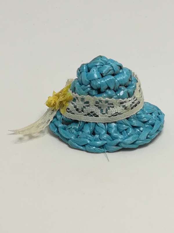Miniature Blue Sun Hat with White Ribbon Made of Plastic (Miniature, suitable for printer's tray)