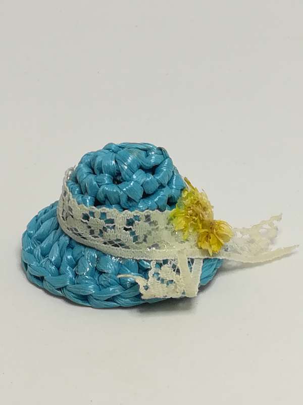 Miniature Blue Sun Hat with White Ribbon Made of Plastic (Miniature, suitable for printer's tray)