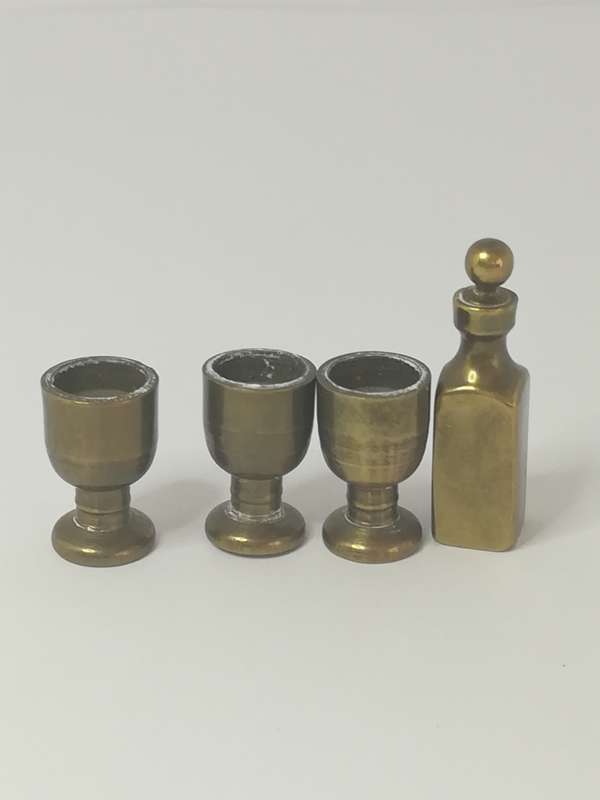 Miniature Wine Bottle and Wine Glass Brass (Miniature, suitable for printer's tray)
