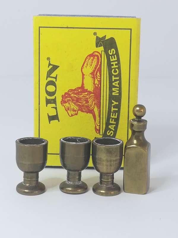 Miniature Wine Bottle and Wine Glass Brass (Miniature, suitable for printer's tray)