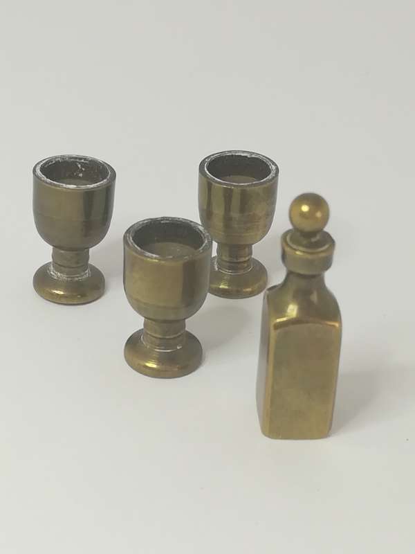 Miniature Wine Bottle and Wine Glass Brass (Miniature, suitable for printer's tray)