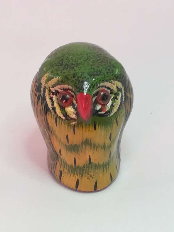 Miniature Wooden Green, Brown & Black Owl Red Beak (Miniature, suitable for printer's tray)