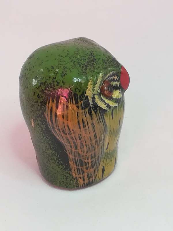 Miniature Wooden Green, Brown & Black Owl Red Beak (Miniature, suitable for printer's tray)