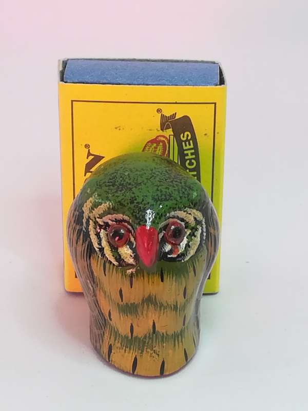 Miniature Wooden Green, Brown & Black Owl Red Beak (Miniature, suitable for printer's tray)