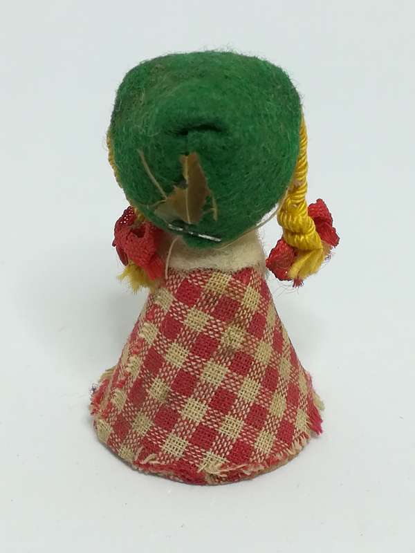 Miniature Wooden Doll in Red & White Checked Dress & Green Hemp (Miniature, suitable for printer'...
