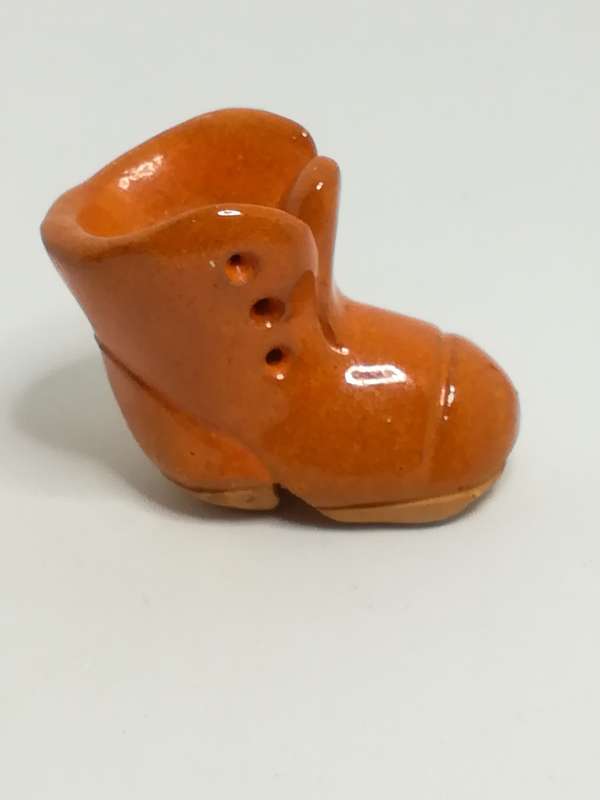 Miniature Single Orange Ceramic Lace Up Boot without Laces (Miniature, suitable for printer's tray)