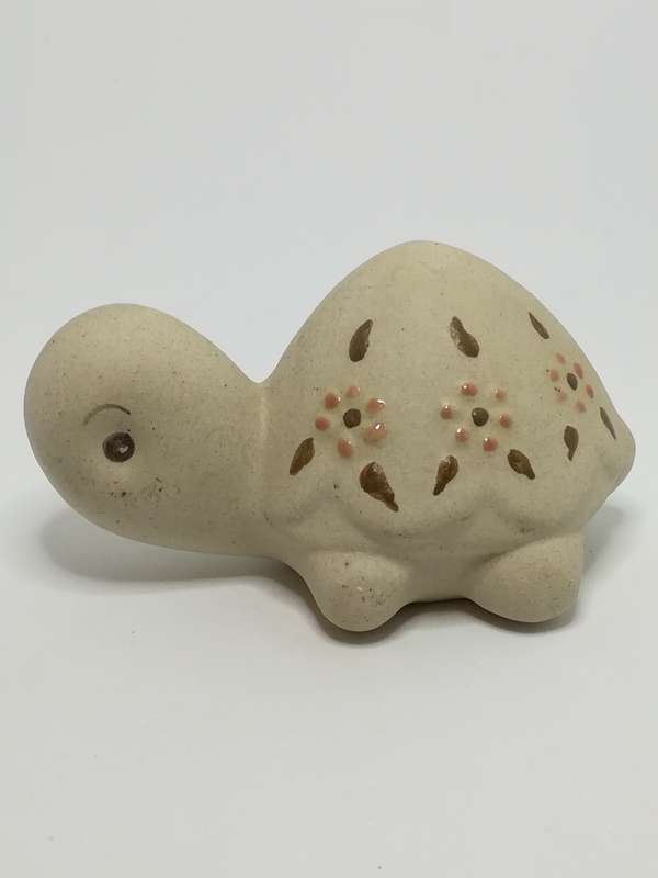 Miniature Plain Grey Clay Tortoise with Enamel Painted Flowers - Design 2 (Miniature, suitable fo...