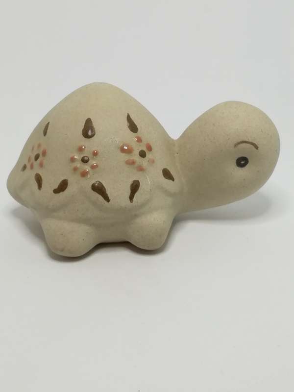 Miniature Plain Grey Clay Tortoise with Enamel Painted Flowers - Design 2 (Miniature, suitable fo...