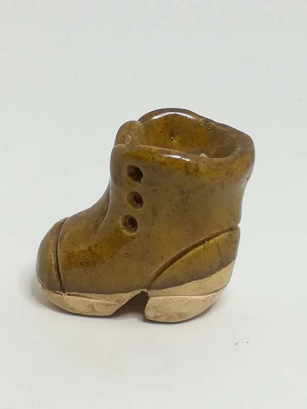 Miniature Single Brown Ceramic Lace Up Boot without Laces (Miniature, suitable for printer's tray)