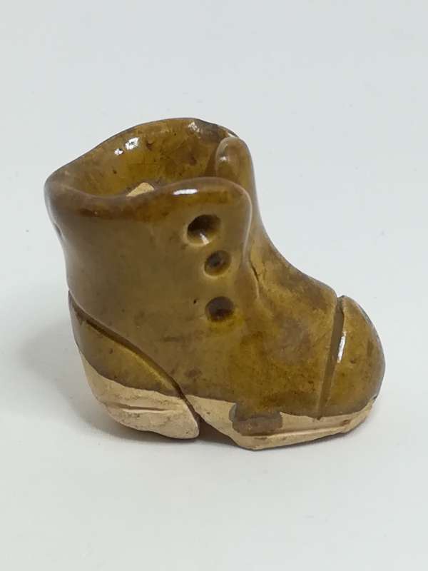 Miniature Single Brown Ceramic Lace Up Boot without Laces (Miniature, suitable for printer's tray)