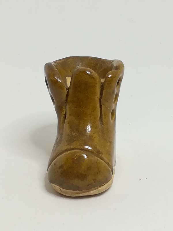 Miniature Single Brown Ceramic Lace Up Boot without Laces (Miniature, suitable for printer's tray)