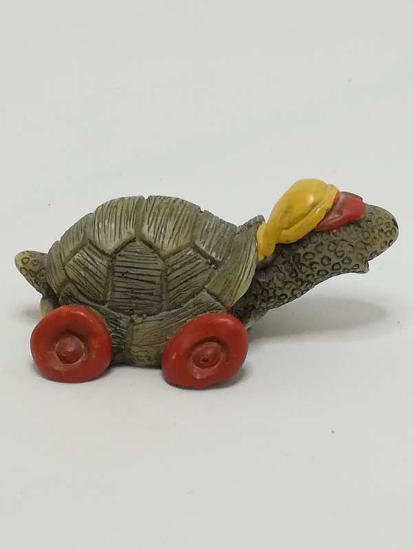 Miniature Tortoise on Red Wheels & Wearing Yellow Cap & Red Sun Glasses (Miniature, suitable for ...