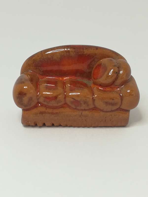 Miniature Sofa Couch Ceramic Brown Glazed - Unusual (Miniature, suitable for printer's tray)