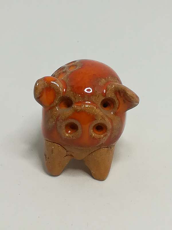 Miniature Ceramic Brown & Orange Elephant with Brown Flowers (Miniature, suitable for printer's t...