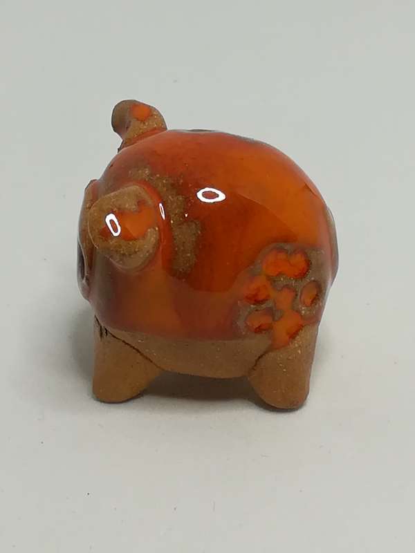 Miniature Ceramic Brown & Orange Elephant with Brown Flowers (Miniature, suitable for printer's t...