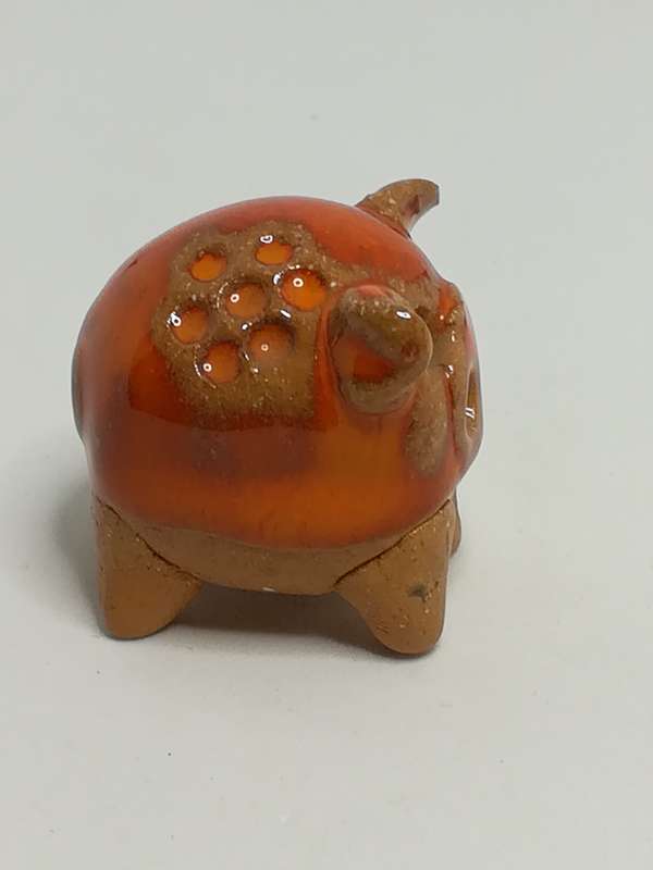 Miniature Ceramic Brown & Orange Elephant with Brown Flowers (Miniature, suitable for printer's t...