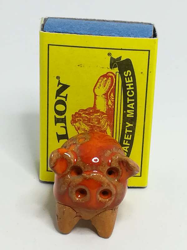 Miniature Ceramic Brown & Orange Elephant with Brown Flowers (Miniature, suitable for printer's t...