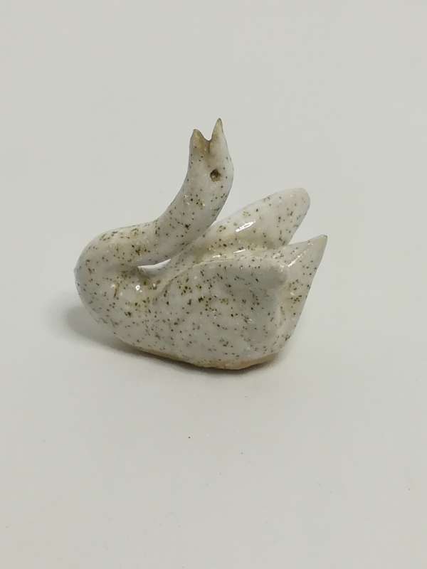 Miniature Ceramic Cream White & Brown Dots Swan (Miniature, suitable for printer's tray)