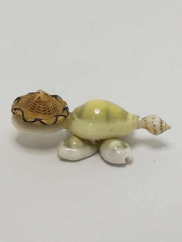 Miniature Whitish Sea Shells Tortoise Wearing Glasses & Straw Sun Hat (Miniature, suitable for pr...
