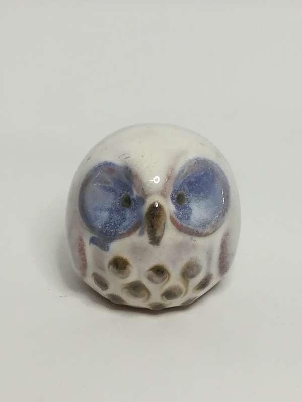 Miniature Ceramic Brown, Blue & White Owl (Miniature, suitable for printer's tray)