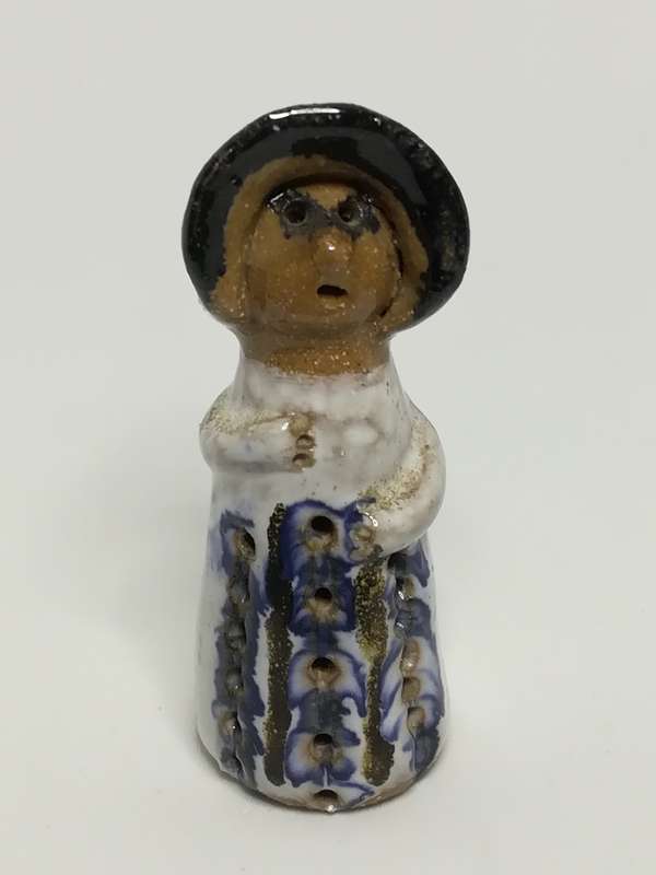 Miniature Ceramic Doll Dressed in Blue & White Dress & Bonnet (Miniature, suitable for printer's ...